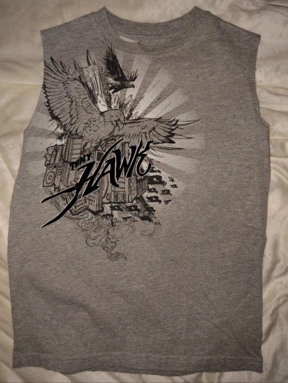 Tony Hawk Gray Sleeveless Tank with Black Hawk Graphic